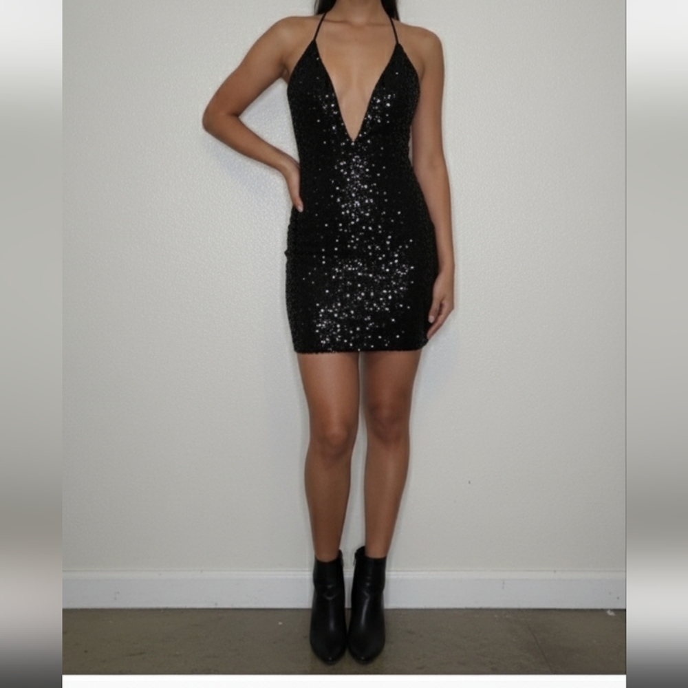 Fashion Nova Black Sequin Mini Dress